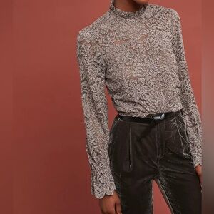 Elegant Ruffled Brown Women's Top, eri+ali, Anthropologie